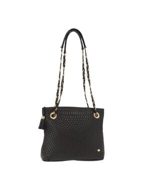 Authentic BALLY Quilted Chain Shoulder Bag Leather Black Gold